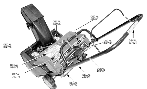 Decals Diagram and Parts List for 620301X4NA 2002 Briggs and Stratton Snow Blower